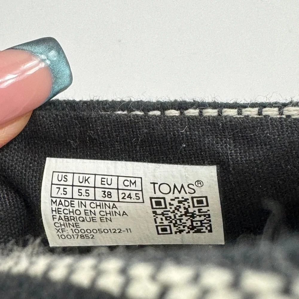 TOMS Alpargata Rope Espadrille Striped Black White Slip On Flats Women's 7.5